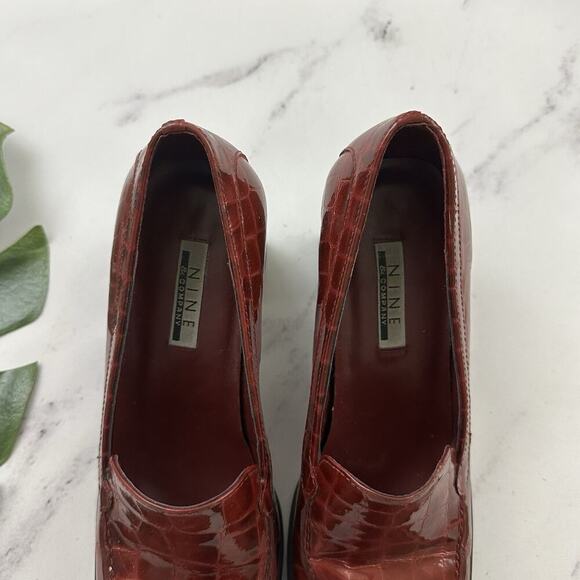 Nine & Co Womens Vintage Y2k Square Toe Heels Size 6 Red Patent Leather Block - Picture 4 of 8